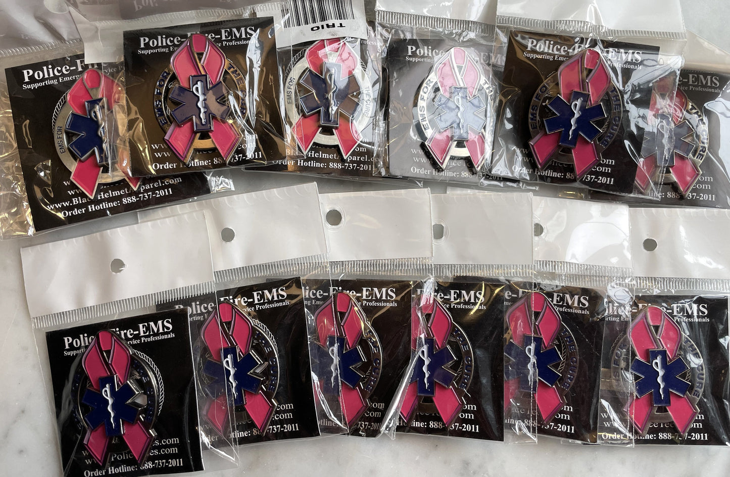 EMS For the Cure Pink Ribbon Star of Life Lapel Pin- 12 PACK