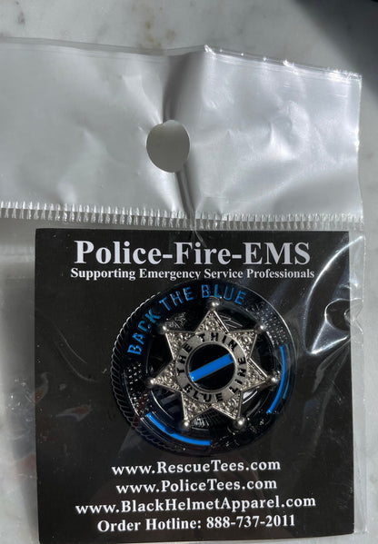 Back The Blue 7 Point Star Thin Blue Line Police Support Pin