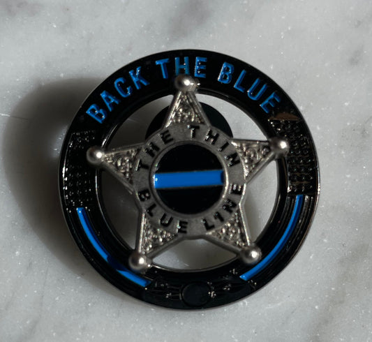 Back The Blue 5 Point Star Thin Blue Line Police Support Pin