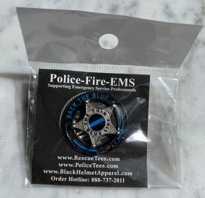 Back The Blue 5 Point Star Thin Blue Line Police Support Pin