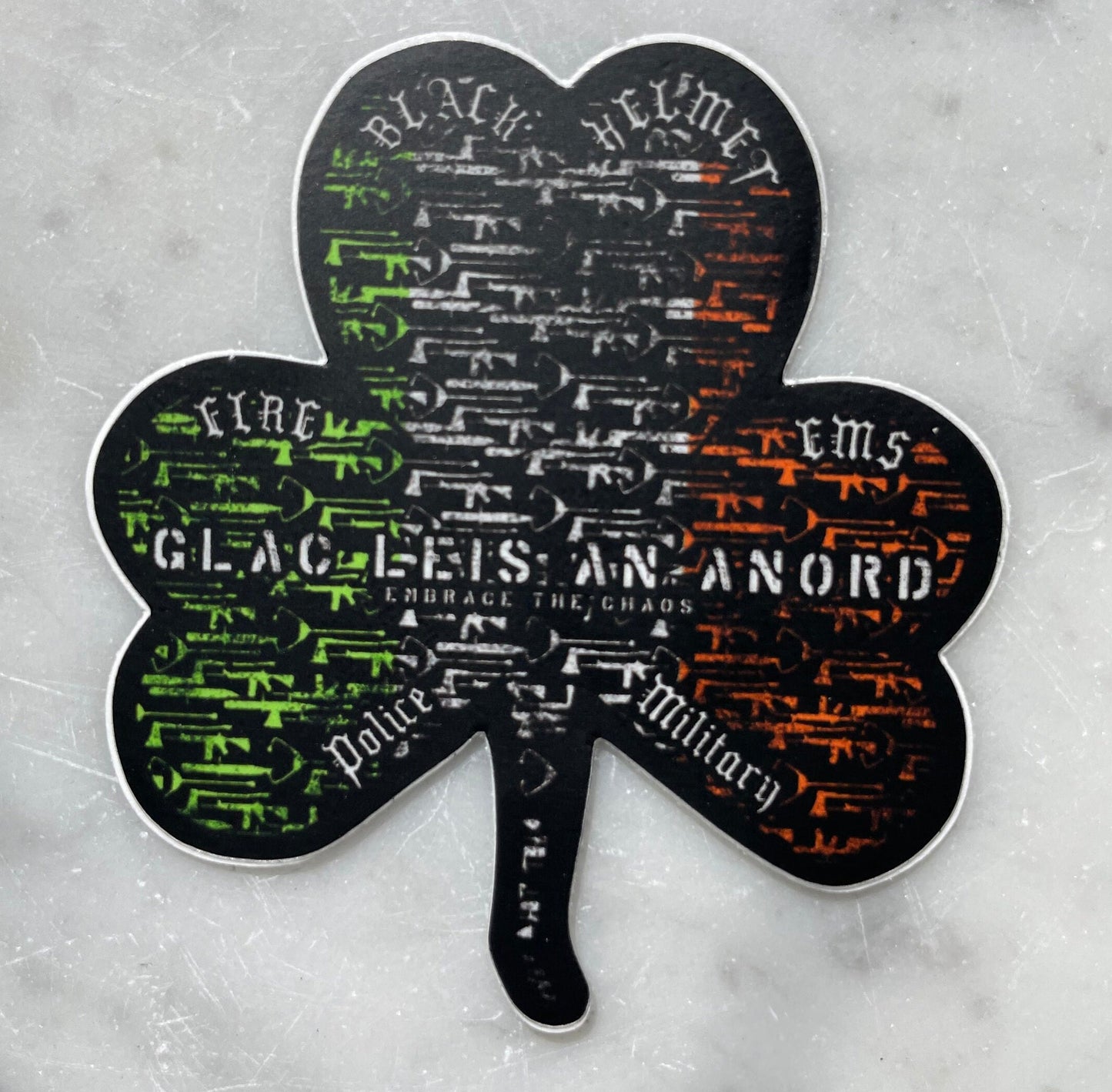 5 Pack | Black Helmet Irish Shamrock Embrace The Chaos Die Cut Firefighter Decal