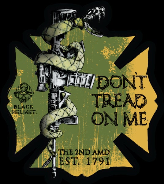 2 Pack | Black Helmet Don't Tread On Me Maltese Cross Firefighter Laminated Decal