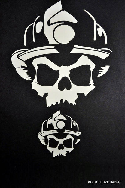 Black Helmet " Skull Logo" Two Vinyle White Transfer Decals-  Helmet and Truck Decal in 1 Pack