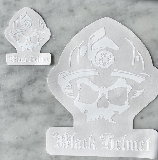 Black Helmet " Skull Logo" Two Vinyle White Transfer Decals-  Helmet and Truck Decal in 1 Pack