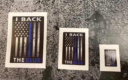 Donation Decal I Back The Blue Thin Blue Line Distressed USA Flag Metallic Reflective Decal