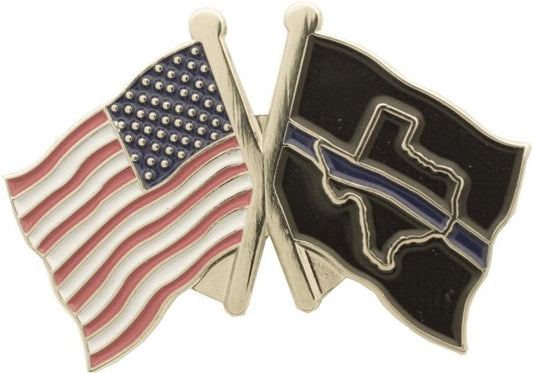 Texas State Thin Blue Line and USA Flag Pin