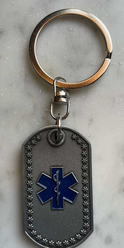 EMS Prayer Blue Star Of Life Dog Tag Key Chain