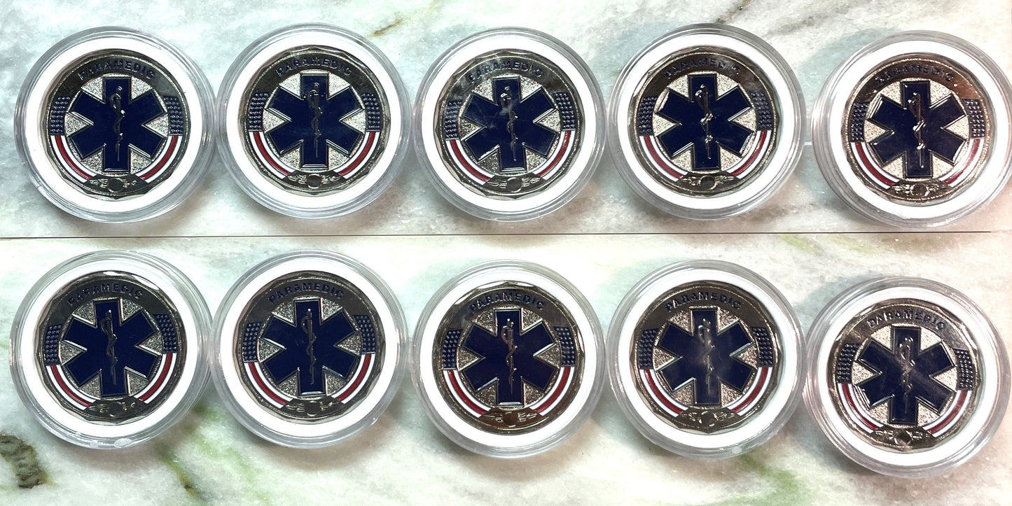 10 Pack Of Paramedic Prayer 1 3/4 Inch Challenge Coins With Cases To Share With Co Workers and Friends-Special Pricing for 10 Pack