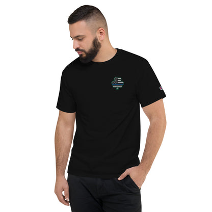 Thin Blue Line Irish Shamrock Premium Men's Embroidered Champion T-Shirt