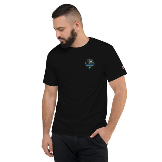 Thin Blue Line Irish Shamrock Premium Men's Embroidered Champion T-Shirt