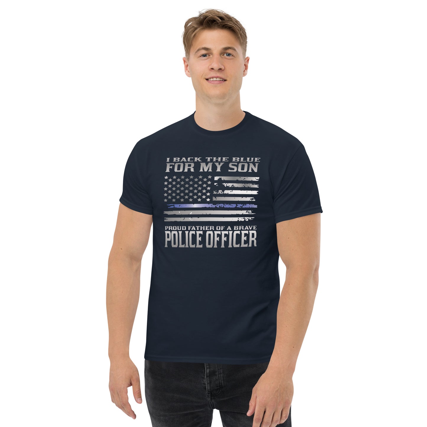 I Back The Blue For My Son Proud Father TBL Men's Classic Gildan Tee