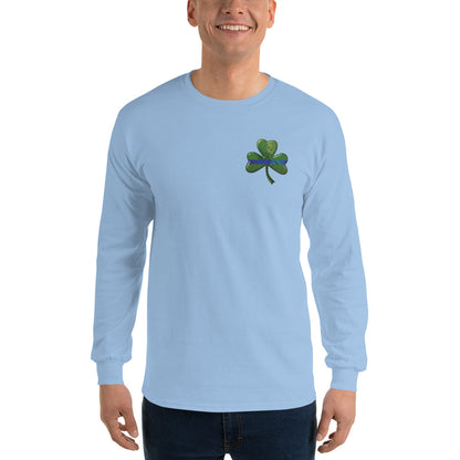 Thin Blue Line Shamrock Irish Long Sleeve Gildan T Shirt