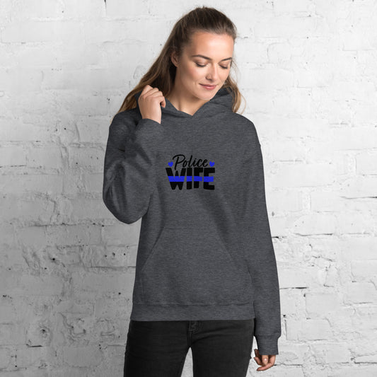 Police Wife, Thin Blue Line Heart Gildan Hooded Sweatshirt  ( Sizes Sm-5xl)